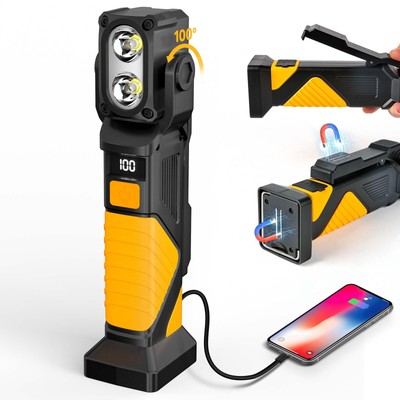 LED Work Light Rechargeable, 1200LM Clamp Work Light with 100°Rotating Head, ...