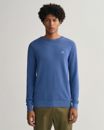 Men's Sweatshirt Gant Cotton Pique Crew Neck Pullover in Blue - Picture 1 of 4