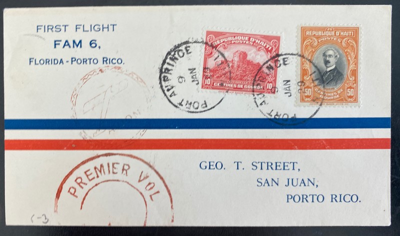 1929 Port Au Prince Haiti First Flight Airmail Cover To San Juan Puerto Rico