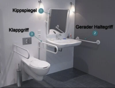 BSD Handgriffe Kippspiegel Klappgriffe Stützklappgriffe Weiß Bad DN 25 mm