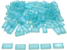 Lego 100 New Satin Trans-Light Blue Tiles Flat Smooth 1 x 2 Parts
