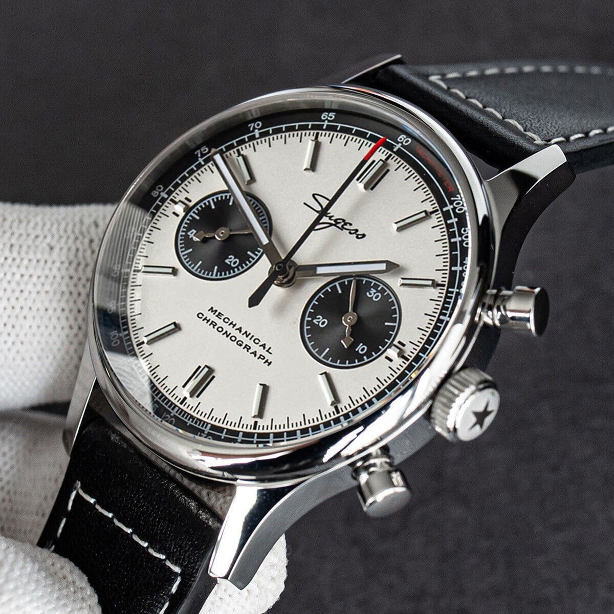 Sugess Chrono Heritage SWANNECK Panda Dial Chrono Watch SEAGULL