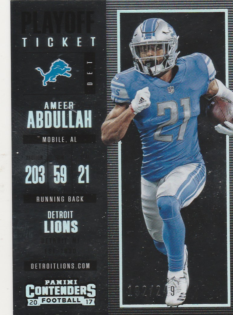 2017 CONTENDERS AMEER ABDULLAH RB LIONS PLAYOFF TICKET #29 REFRACTOR 192/249