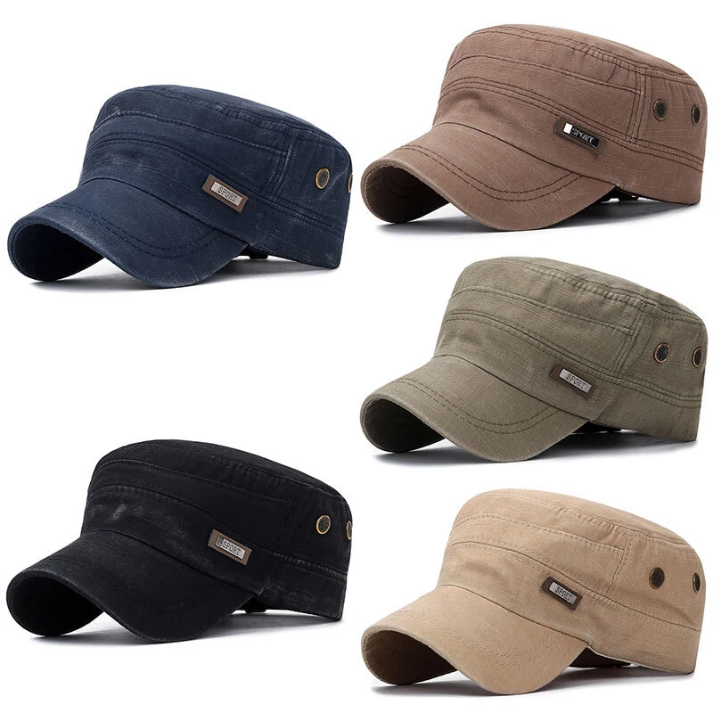 Men Women Fashion Flat Top Cap Military Hat Cotton Baseball Caps