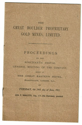 The Great Boulder Proprietary Gold Mines, Proceedings 19. Annual 1913 London RAR - Picture 1 of 3