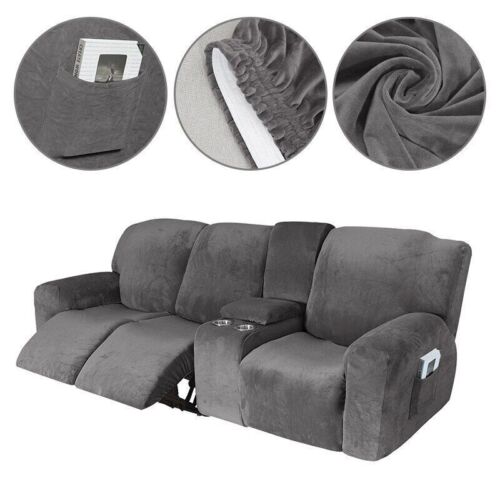 2-3 Seater Recliner Sofa Cover with Cup Holder All-inclusive Velvet Slipcovers