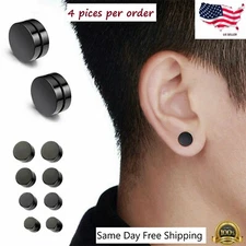 Men Women Silver Plated Stud Earrings Magnetic Ear Plugs Non-Piercing Clip On