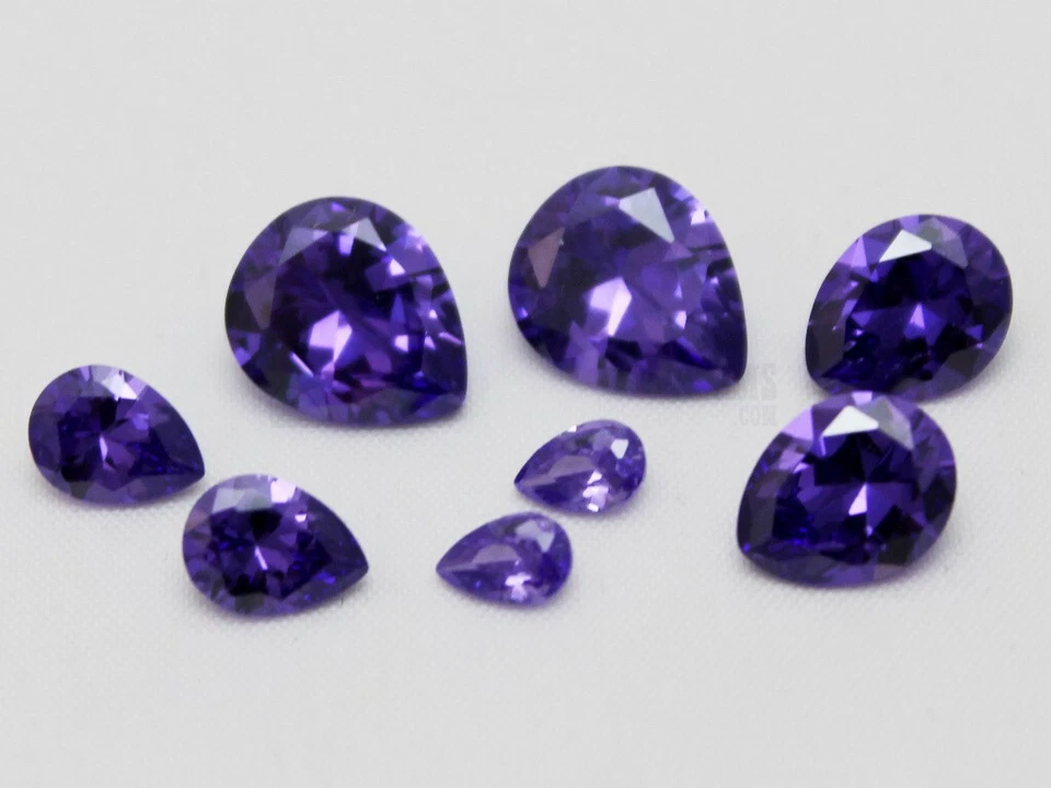 Tanzanite CZ Pear 4x6 6x8 8x10 10x12 mm AAA Loose Cubic Zirconia Gemstone Violet - Image 2 of 4