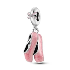 MULA Original Pink Ballet Shoes Charm AAA CZ Fit Bracelet 925 Sterling Silver