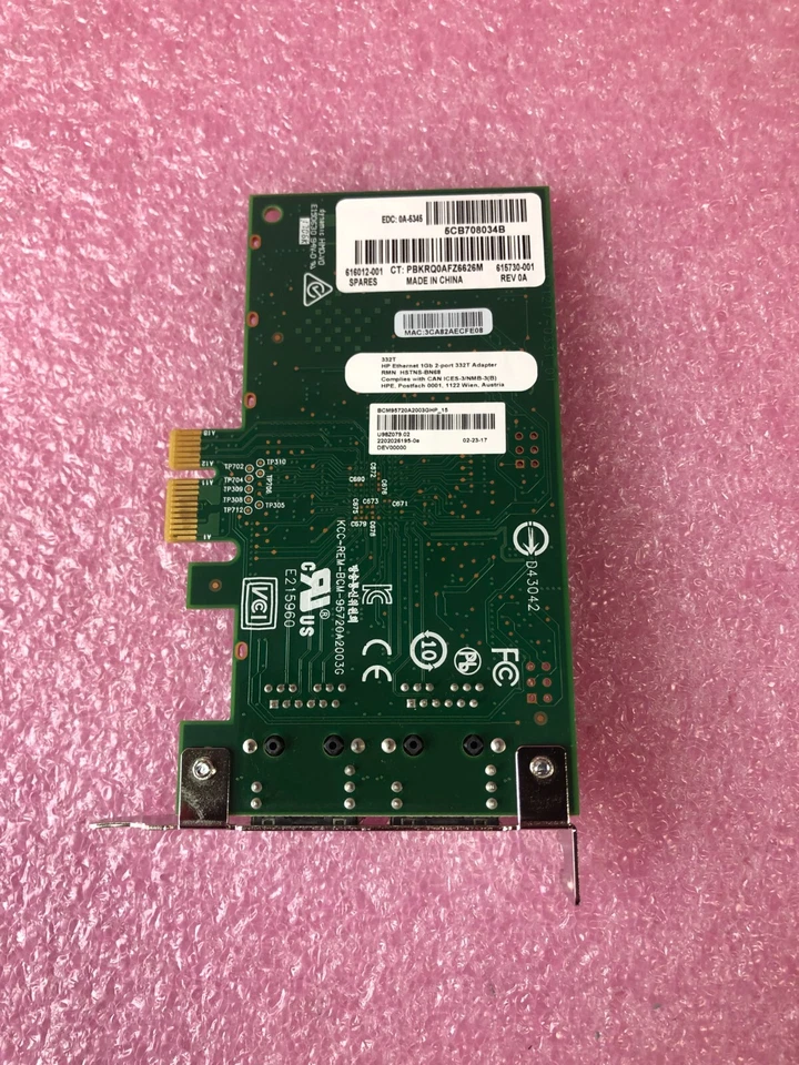 616012-001 1GB 332T ETHERNET ADAPTER Short bracket - Image 2 of 3