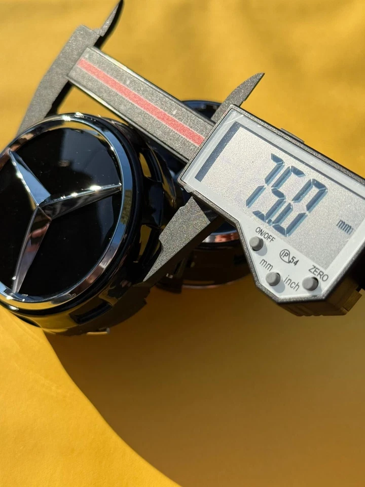 Set of 4 Mercedes Benz Glossy Black/Black outlined Center Caps 2.95 Inch/75mm - Image 3 of 4