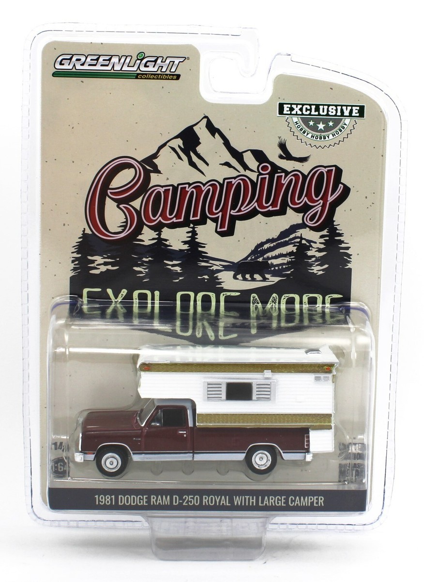 1:64 GreenLight Maroon & Silver 1981 Dodge Ram D-250 w/Slide-In