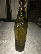 RARE Handblown MADONNA Virgin Mary OUR LADY OF GUADALUPE Handle AMBER BOTTLE 14"