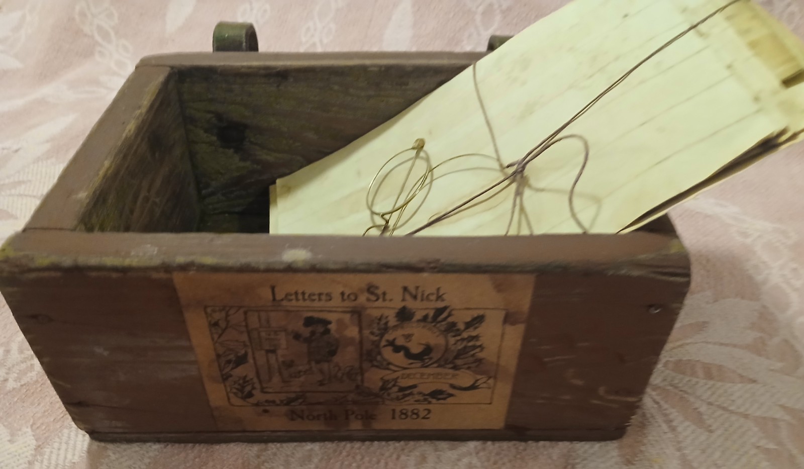 Prim Letters To St Nick Wood Box W/Faux Letters, Santa's Glasses Christmas 1800s