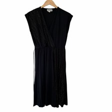 Vintage Entourage Black Surplice Cap Sleeve Dress Sz S