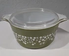 Vintage Pyrex GREEN Crazy Daisy Round Casserole Dish W/lid  # 474-B  1.5L VGC!