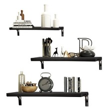 3 PCS Black Floating Shelves Wall Mounted Set Waterproof Storage Display