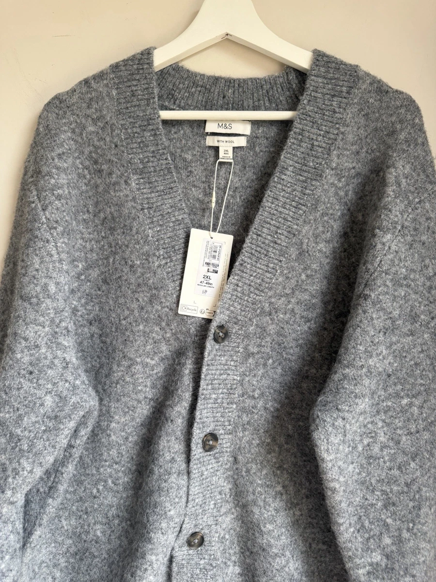 "Cárdigan Marks & Spencer para hombre gris mezcla de lana talla XXL pecho 47-49"" nuevo"