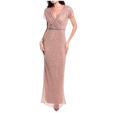 Mac Duggal 93787 Lattice Beaded Wrap VNeck Cap Sleeve Rose Pink Gown Size 14