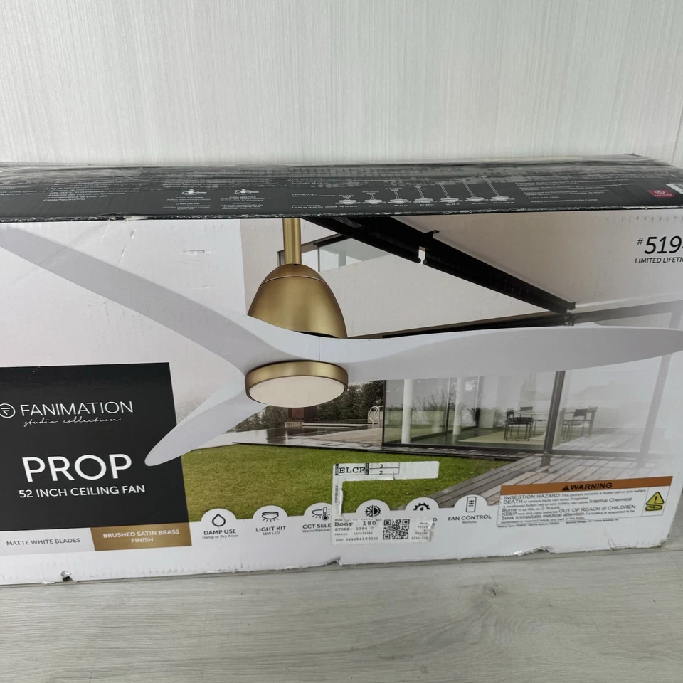 Fanimation Studio Collection Prop 52-in Brushed Satin Brass White Blade 5194383 - Image 4 of 4