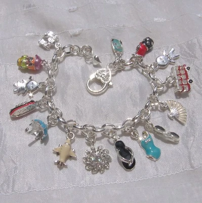 Bracelet à breloques 20cm fermoir mousqueton argenté "Vacances d'été" - Photo 1/4