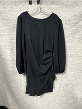 Women’s Black Fitted High Neck Long Sleeve Knee Length Dress W/ Ruffle Size L