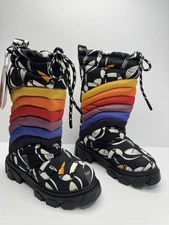Farm Rio Boots Puffy Tall Rainbow Snow winter Boots Graphic Toucan Print Size 6