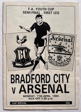 Bradford City v Arsenal Youth Cup Semi Final 11th April 1994