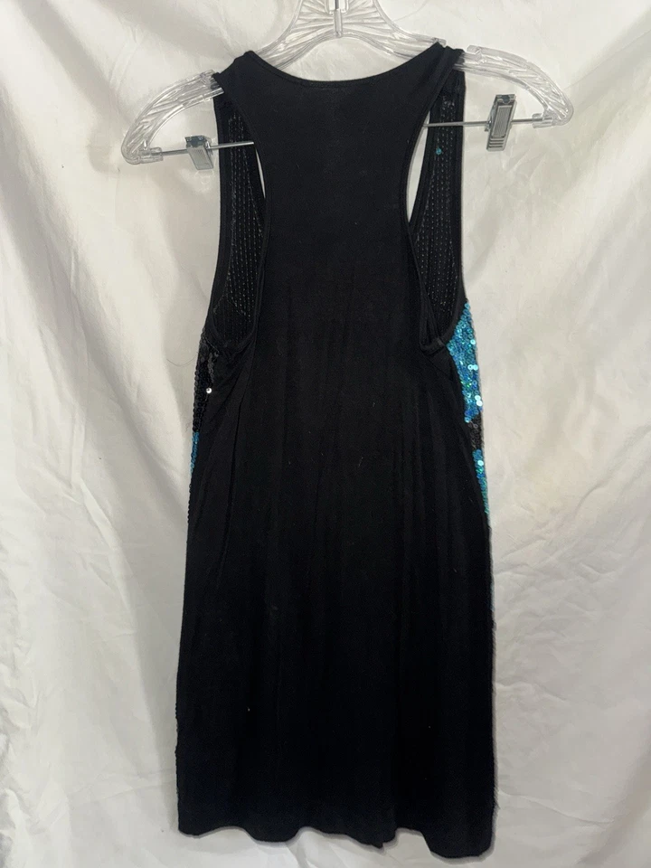 Mini Vestido Túnica Vintage Y2K Lentejuelas Negro y Azul Talla Pequeña Salir Top Foto 2 de 3