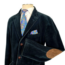 J.CREW Vintage Cord Sport Coat Blazer Leather Buttons Elbow Patches Blue XL 44