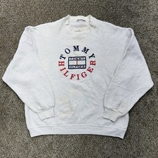 VTG Tommy Hilfiger Embroidered Large Spellout Logo Crewneck Sweatshirt Size L