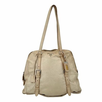 Authentic Prada Vintage Oil Wax Leather Shoulder Bag Cream