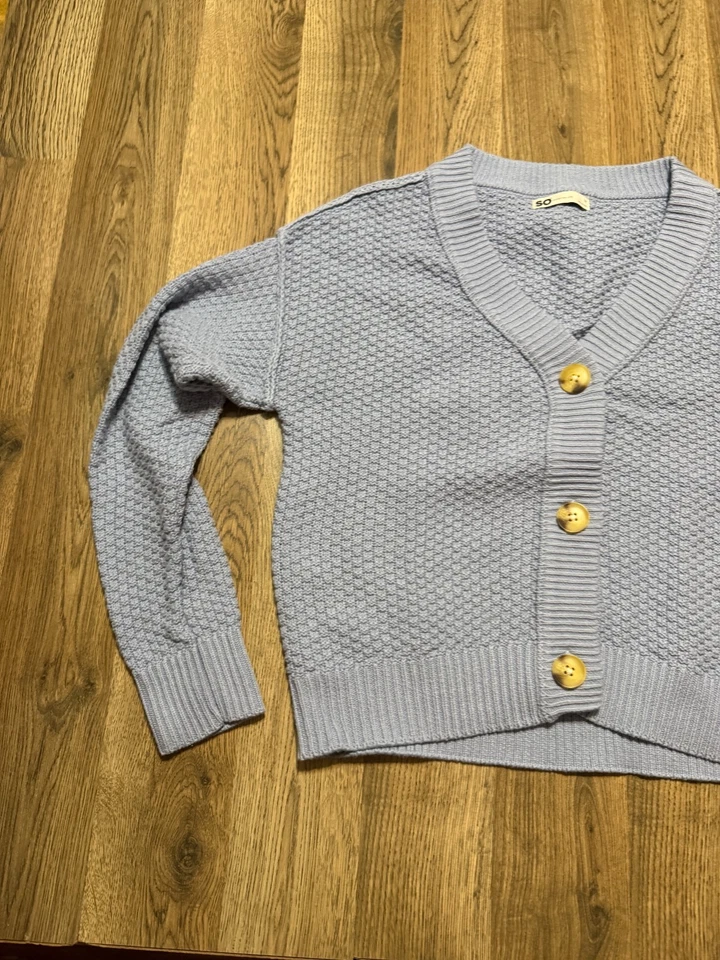 Suéter SO, para mujer talla pequeña, azul, cárdigan con botones, tejido Foto 3 de 4