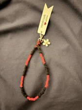 Black & Neon Coral SPIRAL Friendship-type WRISTLET Keychain Lanyard With Charm