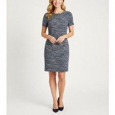 Banana Republic Size 6 Blue White Short Sleeve Boucle Dress