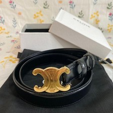 CELINE Triomphe Belt 85 Leather Black Gold From Japan