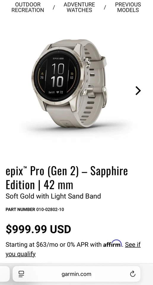 Garmin Epix Pro поколения 2 42 мм сапфировое издание мягкий золотой легкий песок - совершенно новый! - Изображение 4 из 4