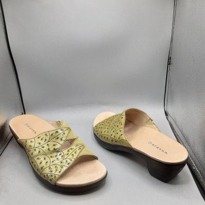 Aravon Women's Sandals Petra Slide 9B Green Leather A267