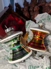 Shiny Brite by Radko Glass Ornaments 2011 MCM style Spool Hourglass pair large