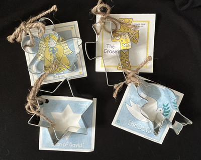 Ann Clark 4 Steel Cookie Cutters ~ Cross, Dove, Star, Angel w/ Recipe Cards~ NEW