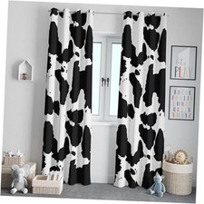 Cow Print Room Darkening Curtains 2 Panels 52"W x 84"L Pack of 2 Black White