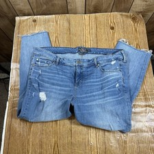 Torrid 18S Distressed Boyfriend Straight Jeans Vintage Stretch Blue Denim Women