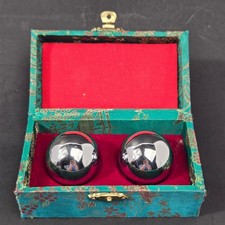 Vintage Chinese Baoding Meditation Balls Chrome Chime Stress Relief Brocade Box