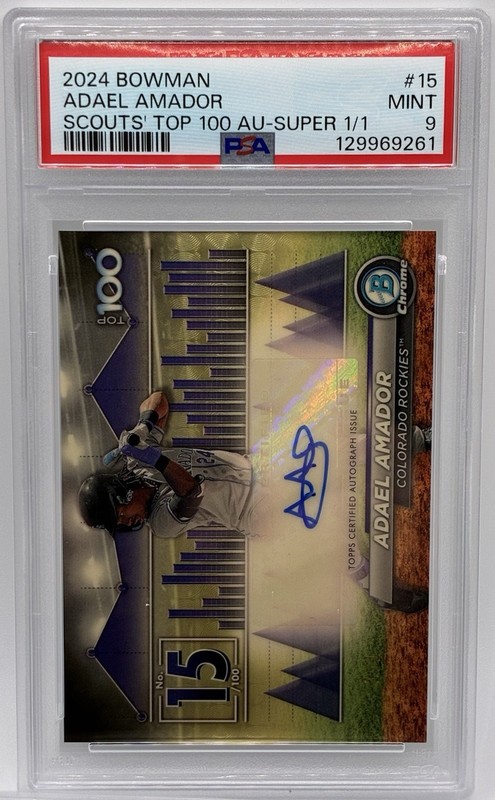 2024 Bowman Chrome Top 100 1/1 Superfractor Adael Amador Auto Autograph PSA 9