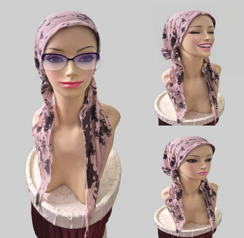 Pre-tied -Tichel Chemo Scarf Hair wrap. Head Covereing 2 Colors Pink & Brown