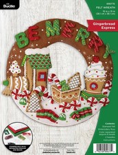SALE - Gingerbread Express - Felt Applique Christmas Wreath Kit - Bucilla 89677