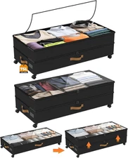 Under Bed Storage with Wheels 2-Pack, 75L XXL Under the Bed Storage Containers L