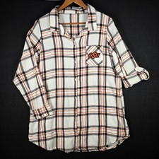 OSU Oklahoma State Cowboys Women's Long Sleeve Button Up Flannel Size L Roll Tab