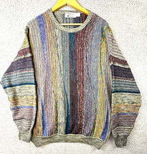 VTG St Croix Textured Knit Sweater Men XL Striped Multicolor Crew Neck Wool
