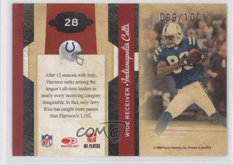 2009 Donruss Classics Sunday's Best Gold /100 Marvin Harrison #28 HOF - Image 2 of 2
